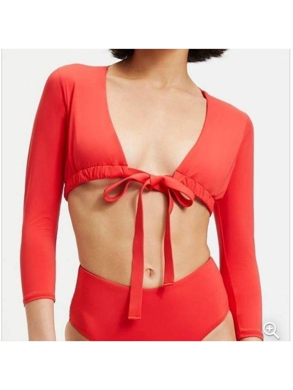 Good American Sexy Boost Tie Front Swim Top Bright Poppy NWT